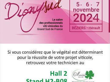 Nous serons présents au salon @dionysud_officiel du 5 au 7 Novembre 2024 au  Parc des Expositions de Béziers.
Venez nous retrouver au : Hall 2 / Stand...